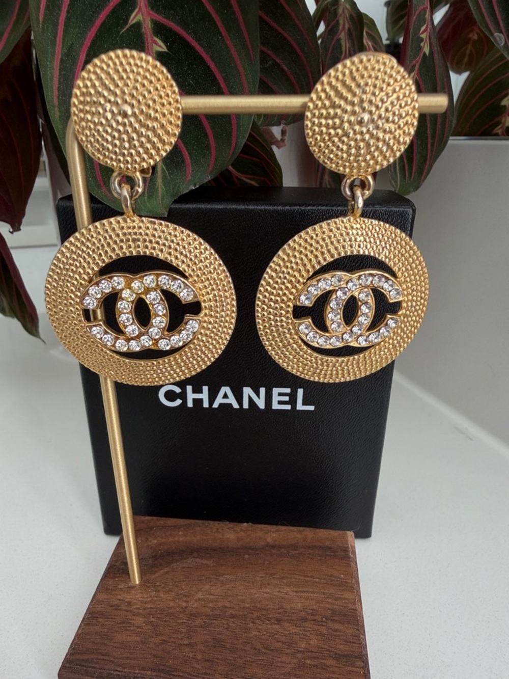 Vintage 80s CHANEL Gold-Tone CC Crystal Drop Earrings